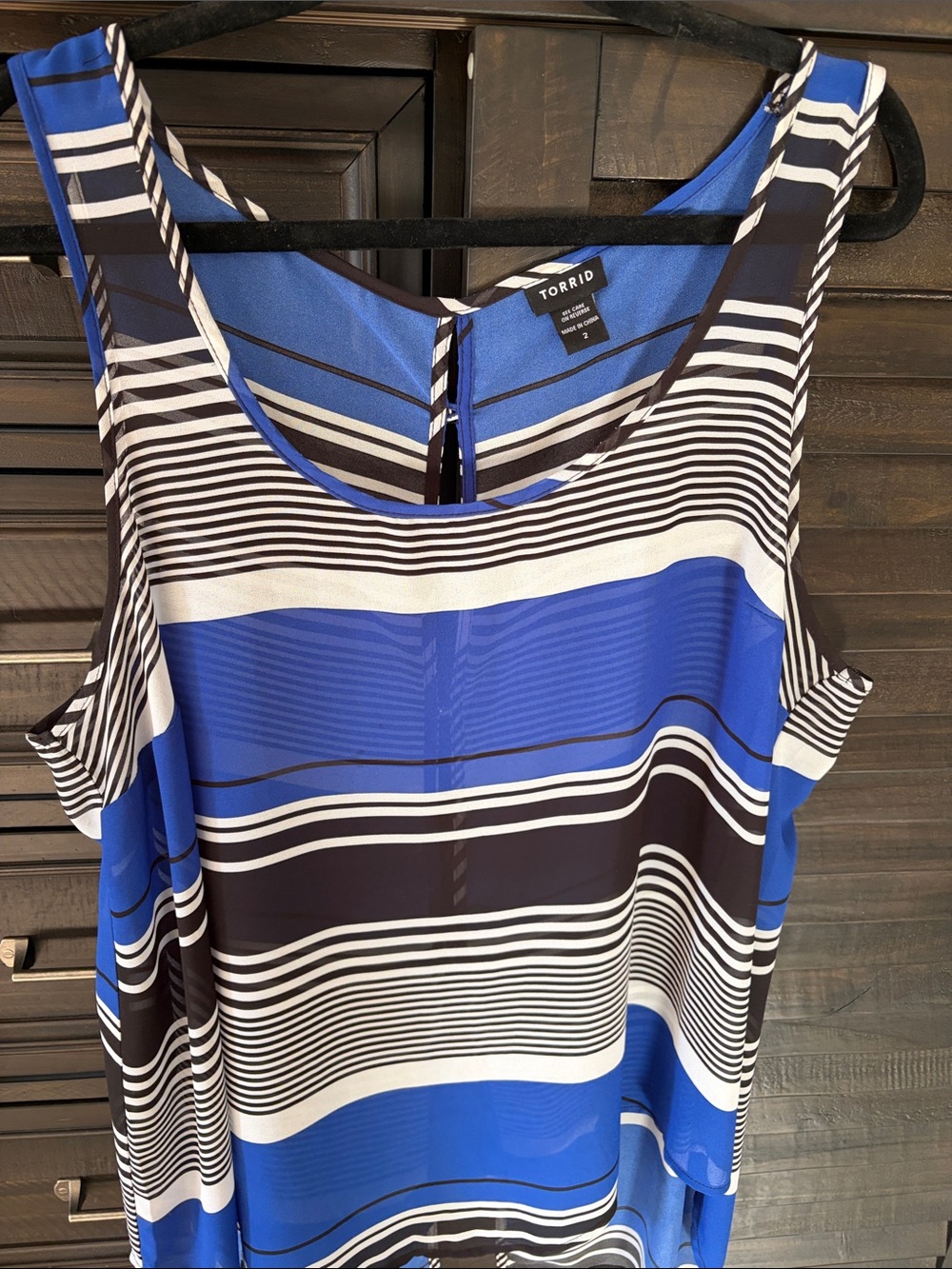 Torrid Blue, Black & White Striped sheer Tank